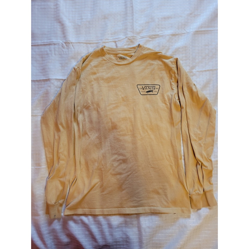 Vans Classic Fit Long Sleeve T-Shirt Mustard Yellow Mens Small Logo Graphic Tee